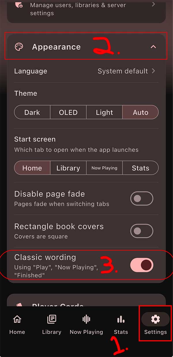 Settings → Appearance → Classic wording: On